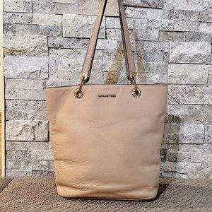 Michael Kors Raven Large North South Top Zip Cement Grey Leather Tote Bag